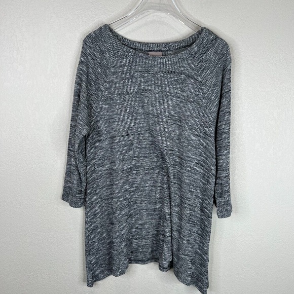 Chico's Womens Sweater Size 1 Gray Marled Knit‎ Pullover 3/4 Sleeve Tunic Preppy - Picture 1 of 16
